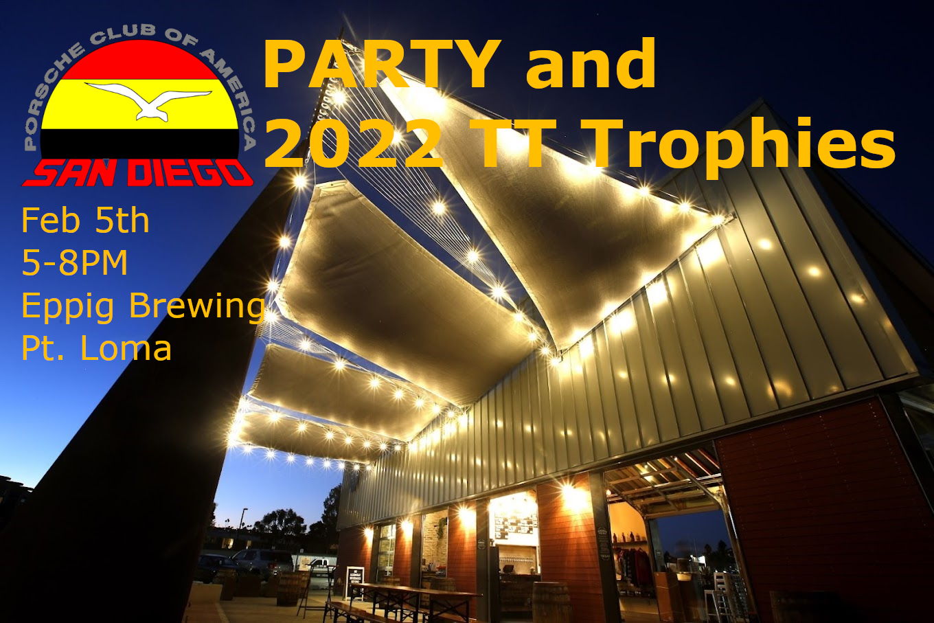 PCA-SDR 2022 TT Season Driver's Awards Party Feb 5th 5pm Eppig Brewing